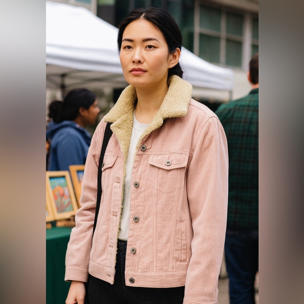Old Navy Blush Corduroy Jacket with Cream Sherpa Lining